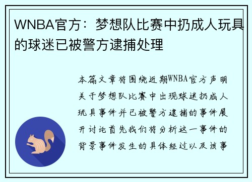 WNBA官方：梦想队比赛中扔成人玩具的球迷已被警方逮捕处理